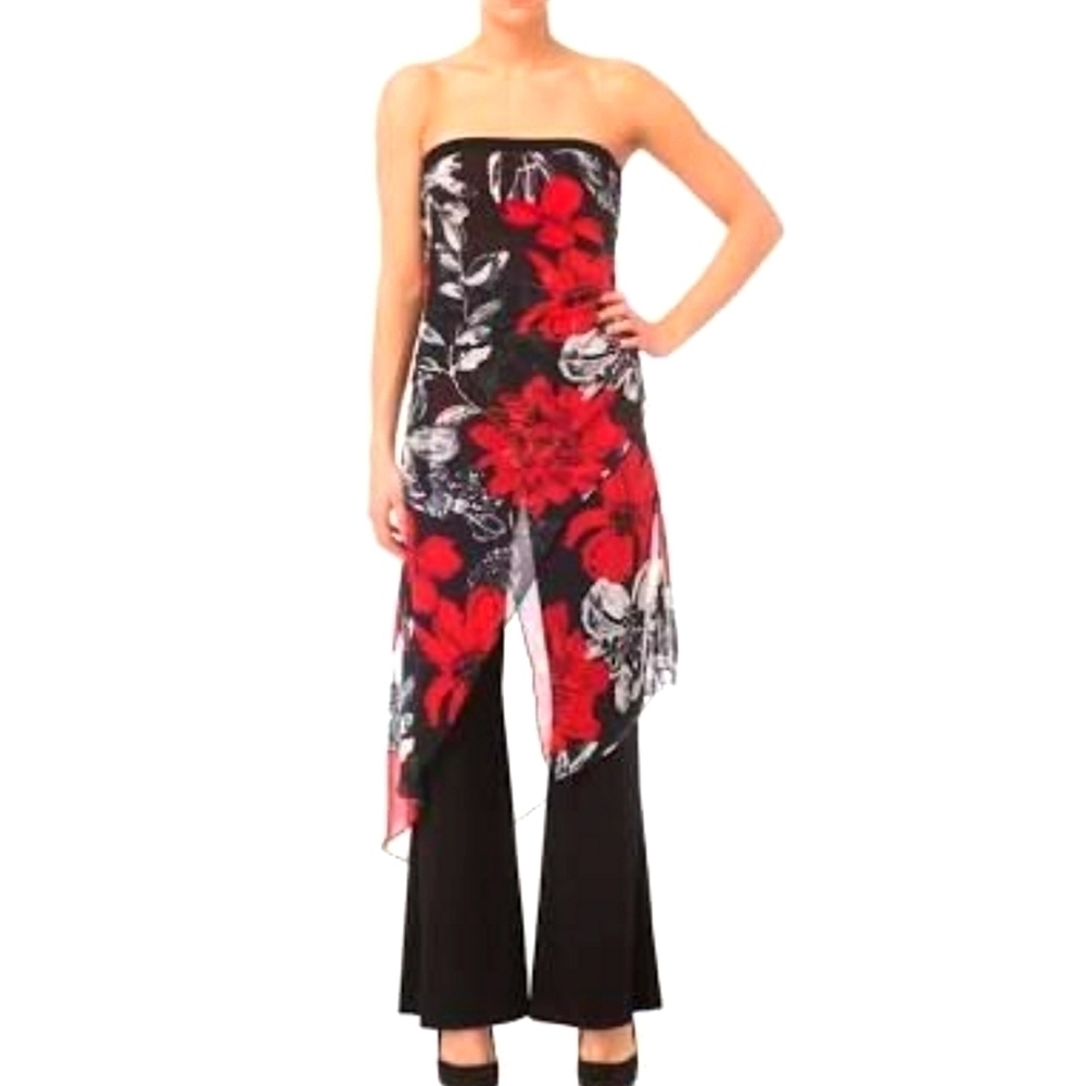 Nwt Joseph Ribkoff Floral Jumpsuit, Color Black, Red, Gris, Size 18